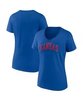 Женская фирменная футболка Royal Kansas Jayhawks Basic с v-образным вырезом и аркой Fanatics, синий