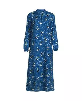 Женская фланелевая ночная рубашка с длинными рукавами Lands' End, цвет Evening blue starry night cow