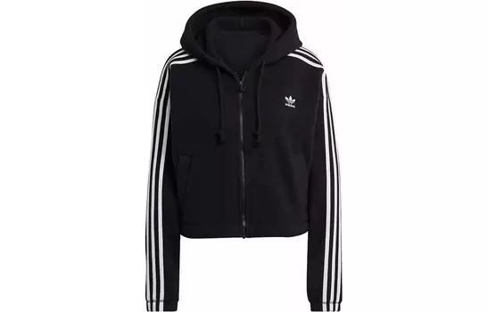 Женская флисовая куртка с капюшоном на молнии, черная Adidas