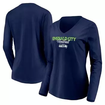 Женская футболка Fanatics с фирменным логотипом College Seattle Seahawks, ценная футболка с длинными рукавами и v-образным вырезом Fanatics