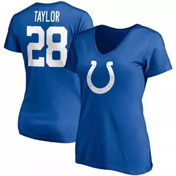 Женская футболка Fanatics с логотипом Jonathan Taylor Royal Indianapolis Colts Player Icon, имя и номер, футболка с v-образным вырезом Fanatics