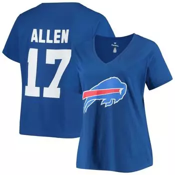 Женская футболка Fanatics с логотипом Josh Allen Royal Buffalo Bills, большие размеры, имя и номер, футболка с v-образным вырезом Fanatics