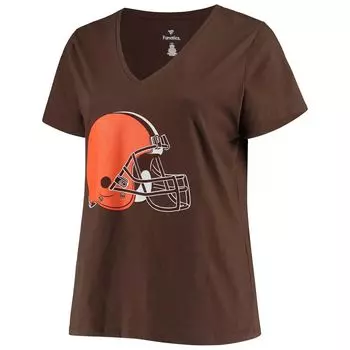 Женская футболка Fanatics с логотипом Nick Chubb Brown Cleveland Browns, большие размеры, имя и номер, футболка с v-образным вырезом Fanatics
