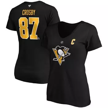 Женская футболка Fanatics с логотипом Sidney Crosby, черная Pittsburgh Penguins, большие размеры, имя и номер, футболка с v-образным вырезом Fanatics