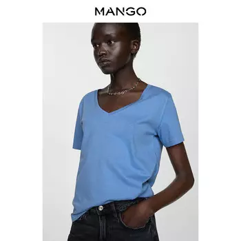 Женская футболка Mango прямого кроя и V-образным вырезом, синий