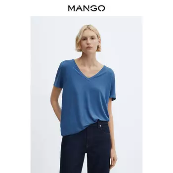 Женская футболка Mango с v-образным вырезом, синий