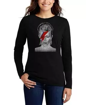 Женская футболка с длинным рукавом david bowie aladdin sane word art LA Pop Art, черный