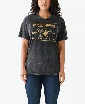 Женская футболка с короткими рукавами, выстиранная кислотой True Religion, черный