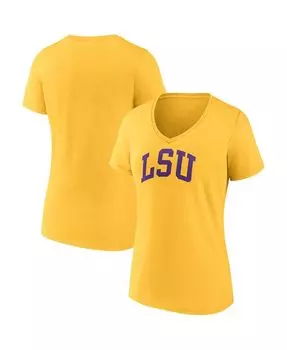 Женская футболка с логотипом Gold LSU Tigers Basic Arch с v-образным вырезом Fanatics, золотой