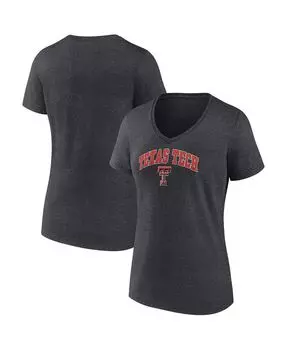 Женская футболка с v-образным вырезом и фирменным логотипом Heather Charcoal Texas Tech Red Raiders Evergreen Campus Fanatics