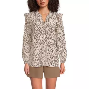 Женская хлопковая блузка с рюшами из вуали Lands' End, цвет beige tossed blooms