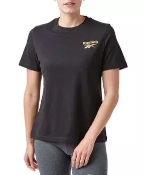 Женская хлопковая футболка с блестящим логотипом Reebok, черный
