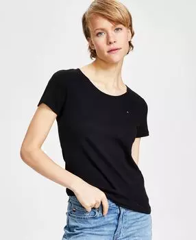 Женская хлопковая футболка с круглым вырезом Tommy Hilfiger, черный