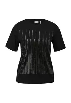 Женская хлопковая футболка с пайетками s.Oliver BLACK LABEL, цвет Grey Black