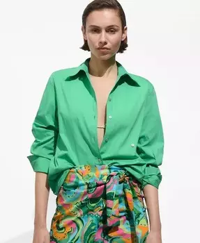 Женская хлопковая рубашка на пуговицах MANGO, зеленый