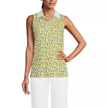 Женская хлопковая рубашка-поло без рукавов Lands End Supima Lands' End, цвет White Vibrant Lemons