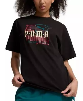 Женская классическая хлопковая футболка с графическим принтом Play Loud Puma, черный