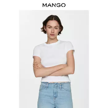 Женская короткий топ Mango хлопковый, синий
