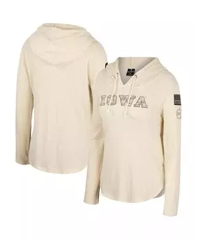 Женская кремовая футболка с капюшоном Iowa Hawkeyes OHT в стиле милитари Casey Raglan с длинными рукавами Colosseum, слоновая кость/кремовый