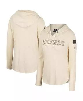 Женская кремовая футболка с капюшоном Michigan Wolverines OHT в стиле милитари Casey Raglan с длинными рукавами Colosseum, слоновая кость/кремовый