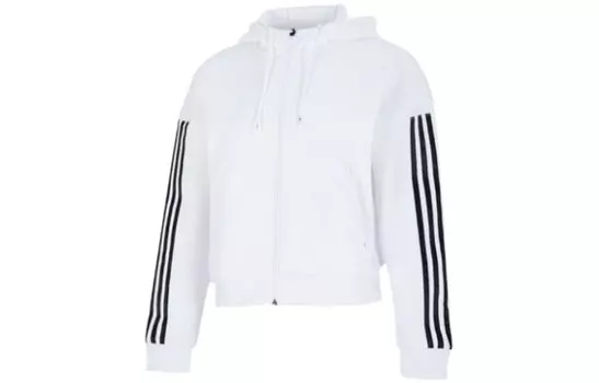 Женская куртка с капюшоном и тремя полосками, белая Adidas