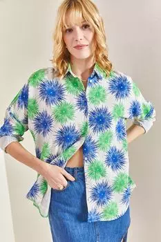 Женская льняная рубашка с цветочным узором Bianco Lucci, синий