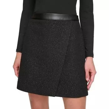 Женская мини-юбка из искусственной кожи с блестящей отделкой DKNY, черный