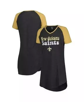 Женская ночная рубашка реглан с v-образным вырезом New Orleans Saints черного и золотого цвета с потертостями Concepts Sport, черный