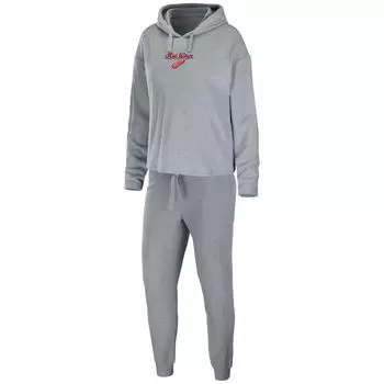 Женская одежда Erin Andrews Heather Grey Detroit Red Wings Logo Пуловер с капюшоном и брюками Комплект для сна