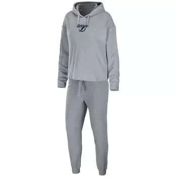 Женская одежда Erin Andrews Хизер серый Tampa Bay Lightning Logo Пуловер с капюшоном и брюки Комплект для сна