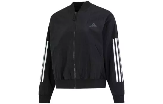 Женская полосатая тканая ветрозащитная куртка черного цвета Adidas