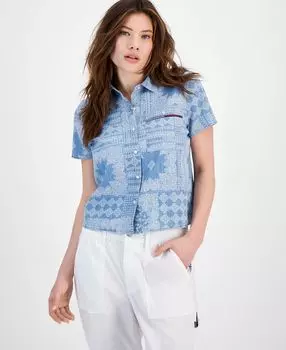 Женская рубашка из шамбре с короткими рукавами и банданой с принтом Tommy Jeans