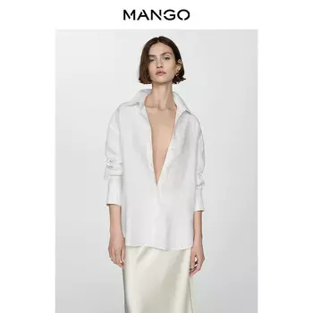 Женская рубашка Mango повседневная льняная, белый