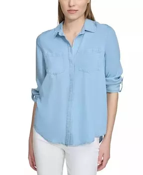Женская рубашка с закругленными рукавами и пуговицами спереди DKNY Jeans, синий