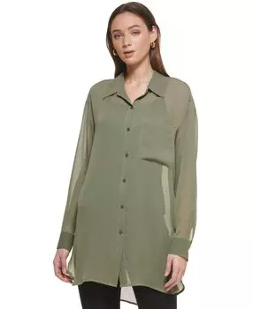 Женская шифоновая блузка с длинными рукавами и пуговицами спереди DKNY, мульти