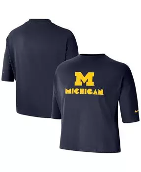 Женская темно-синяя футболка michigan wolverines crop performance Nike, синий