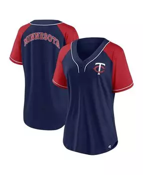 Женская темно-синяя футболка Minnesota Twins Ultimate Style с v-образным вырезом реглан Fanatics, темно-синий