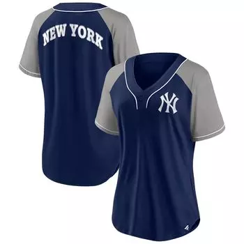 Женская темно-синяя футболка с v-образным вырезом реглан и логотипом Fanatics New York Yankees Ultimate Style Fanatics