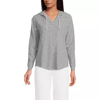 Женская толстовка с капюшоном Lands' End Slub Popover, цвет White Black Stripe