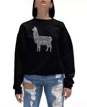 Женская толстовка с круглым вырезом llama mama word art LA Pop Art, черный
