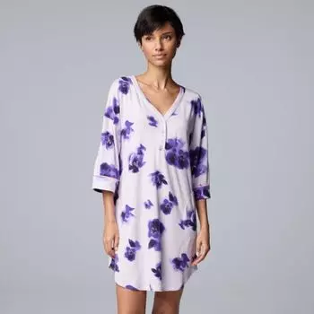 Женская уютная ночная рубашка с рукавами локтя хенли Simply Vera Vera Wang, цвет lilac floral