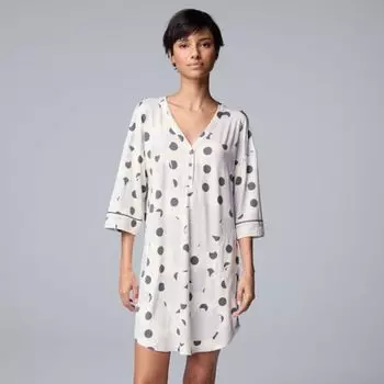 Женская уютная ночная рубашка с рукавами локтя хенли Simply Vera Vera Wang, цвет ivory floral