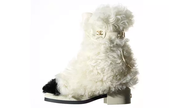 Женские ботинки Chanel с мехом, белый