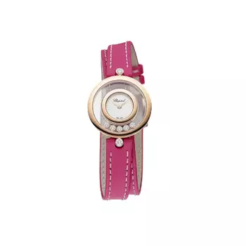Женские часы CHOPARD Happy Diamonds с кварцевым механизмом, 26 мм, белый циферблат, корпус из 18-каратного розового золота, ремешок из коровьей кожи