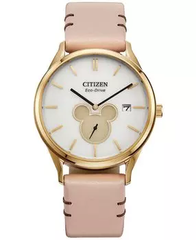 Женские часы Eco-Drive Disney Mickey Mouse с бежевым кожаным ремешком, 40 мм Citizen