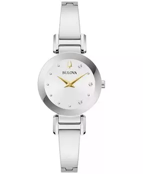 Женские часы Marc Anthony Modern Diamond Accent из нержавеющей стали с браслетом-браслетом, 26 мм Bulova, серебро