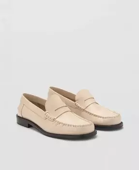 Женские кожаные мокасины MANGO, бежевый
