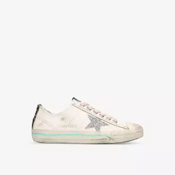 Женские кожаные низкие кеды V-Star 2 10522 с блестками Golden Goose, белый