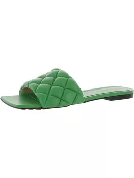 Женские кожаные стеганые шлепанцы Bottega Veneta, цвет Parakeet