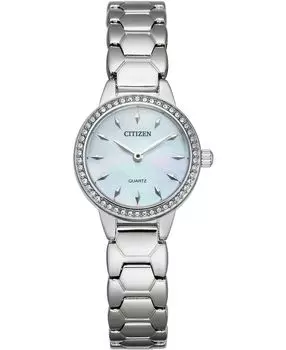 Женские кварцевые часы-браслет из нержавеющей стали 24 мм Citizen, серебро